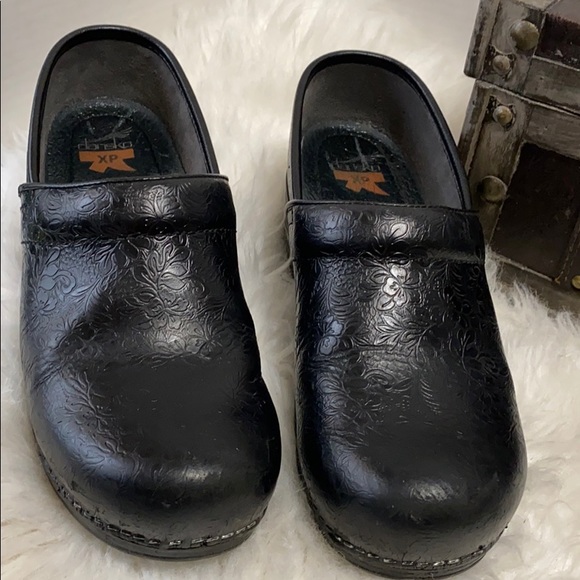 dansko black floral tooled